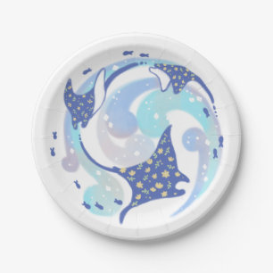 Stingray in Ocean Illustration Paper Plate