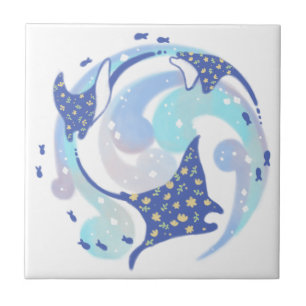 Stingray in Ocean Illustration Tile
