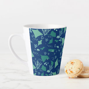 Stingrays Ocean Reef Pattern on Navy Blue Latte Mug