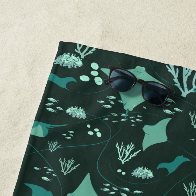 Stingrays Swimming Underwater Ocean Pattern Beach Towel (In Situ)