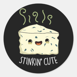 Stinkin Cute Funny Cheese Pun Dark BG Classic Round Sticker