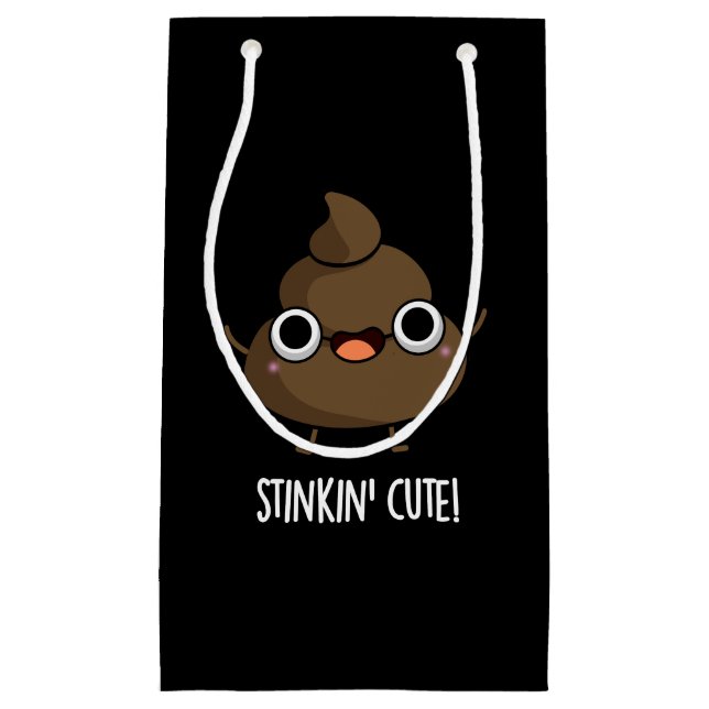 Stinkin Cute Funny Poo Pun Dark BG Small Gift Bag (Front)