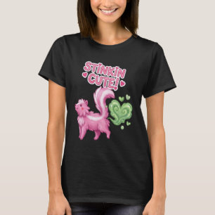 Stinkin Cute Valentine Pink Skunk Kawaii Heart T-Shirt