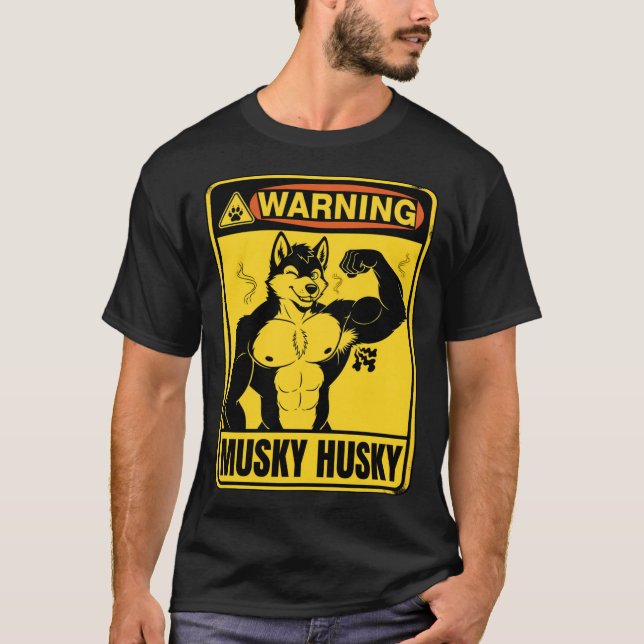 Stinky Musky Husky Anthro Warning Sign girl T-Shirt (Front)