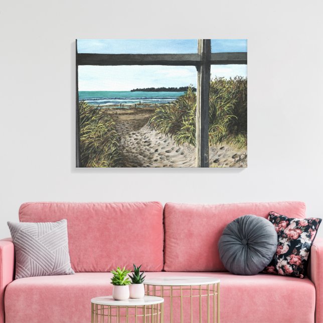 Stinson Beach Watercolor Painting California Canvas Print (Insitu(LivingRoom))