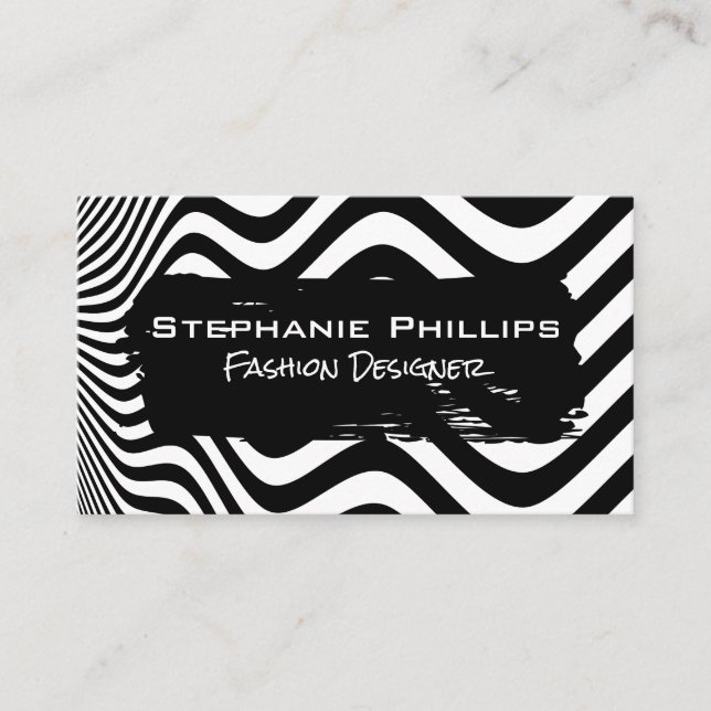 Stiped Waves | Black and White Business Card (Front)