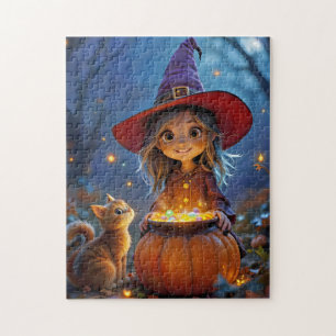 Stirring Up Some Magic! Cute witch, Jigsaw Puzzle