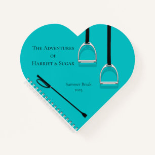 Stirrup Irons & Riding Crop Aqua Equestrian Heart Notebook