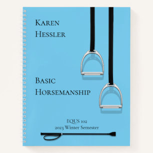 Stirrup Irons & Riding Crop Blue 8.5x11 Equestrian Notebook