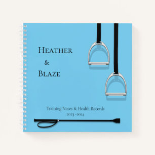 Stirrup Irons & Riding Crop Blue Square Equestrian Notebook