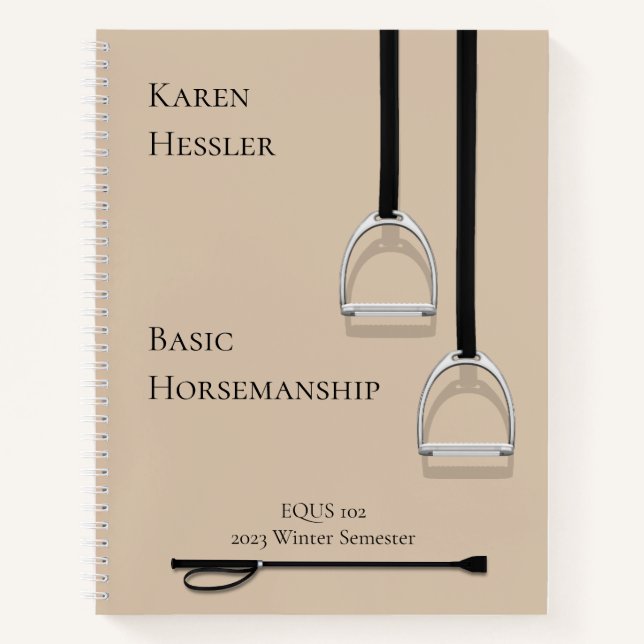 Stirrup Irons & Riding Crop Latte Brown 8.5x11 Notebook (Front)