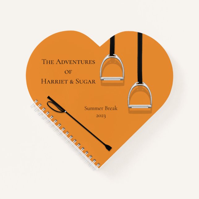 Stirrup Irons & Whip Orange Equestrian Heart Notebook (Front)