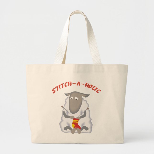 Stitch-a-holic Knitter Large Tote Bag (Front)