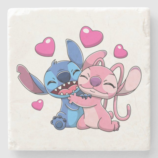 Stitch &amp; Angel Valentines 1 Stone Coaster (Front)