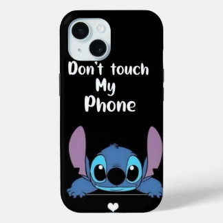 Stitch "Don't Touch My Phone" Funny Warning Black  iPhone 15 Case