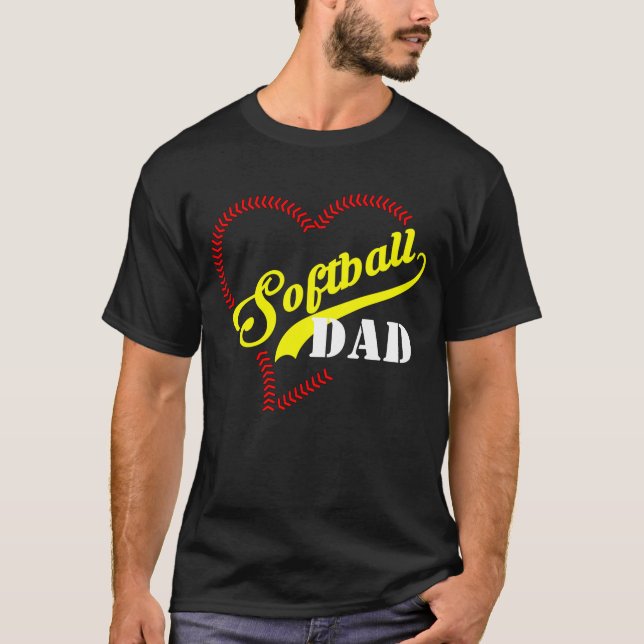 Stitch Heart Softball Dad Personalised Mens Black T-Shirt (Front)