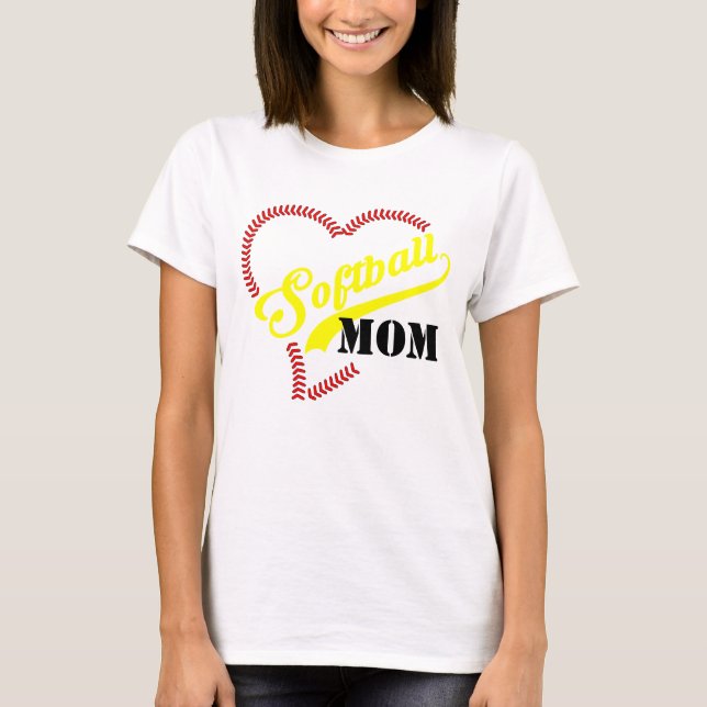 Stitch Heart Softball Mum Personalised White TShir T-Shirt (Front)