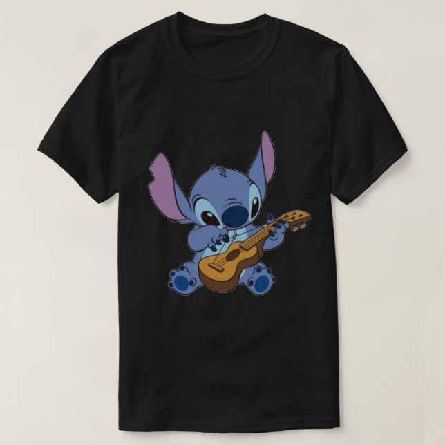 Stitch Playing Ukulele Sticker T-Shirt (Design Front)