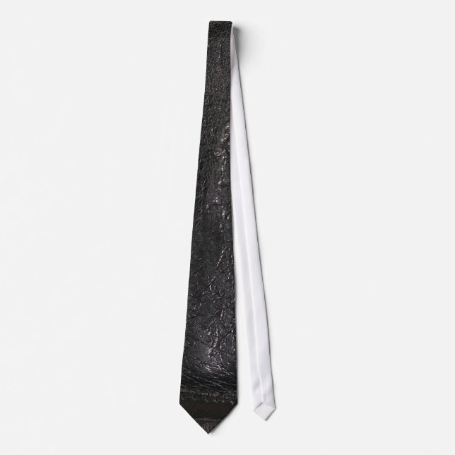 Stitched Black Leather-look Texture-effect Tie (Front)