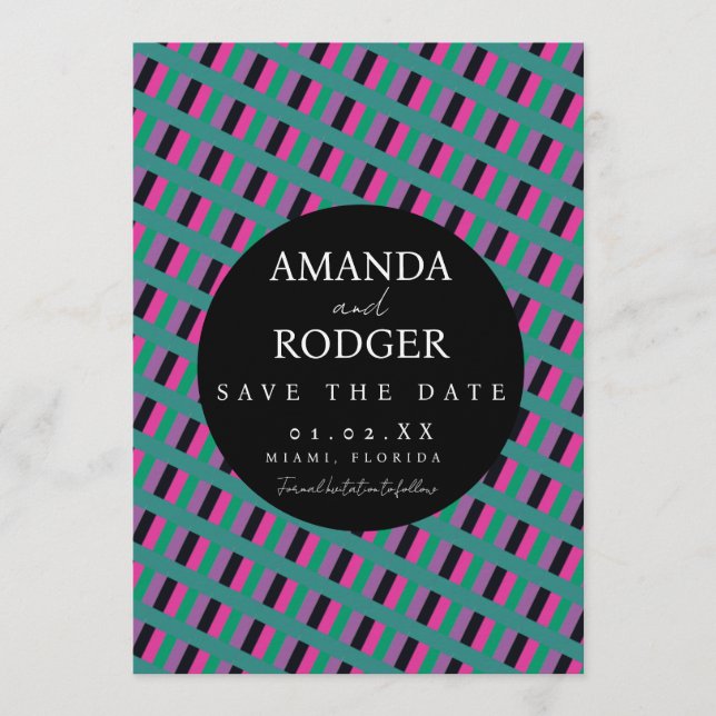 Stitched Bold Save the Date Diagonal  Invitation (Front)