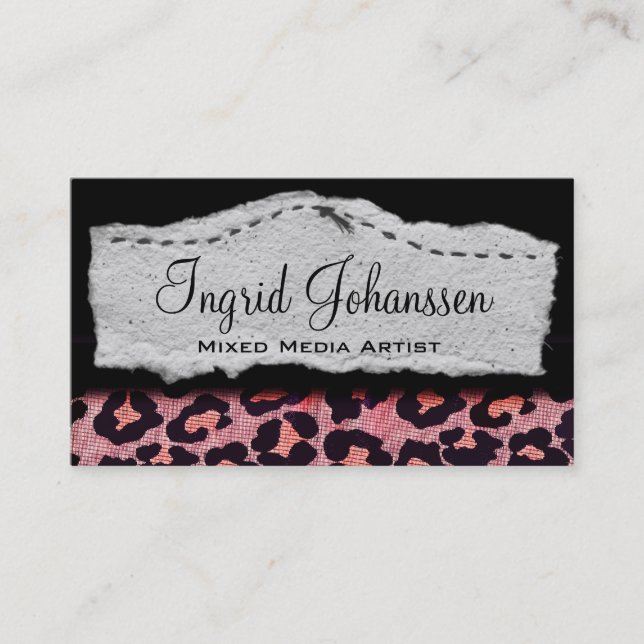 Stitched Collage Unique Leopard Business Cards (Front)