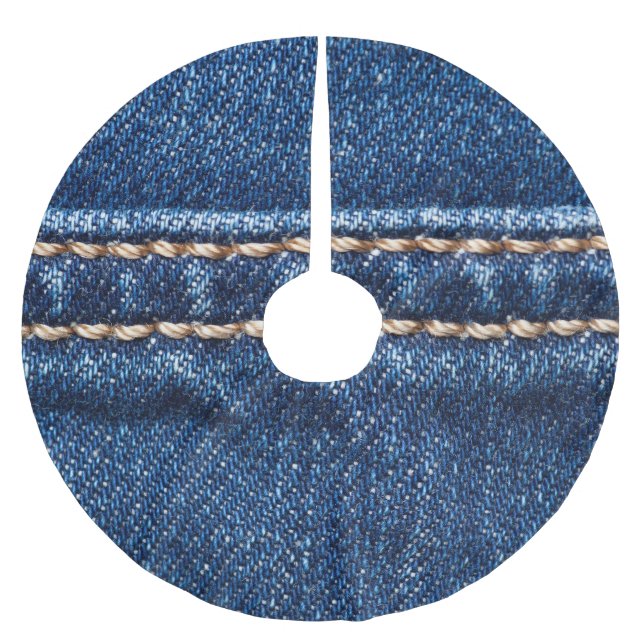 Stitched denim: closeup jeans texture. brushed polyester tree skirt (Front)