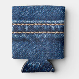 Stitched denim: closeup jeans texture. can cooler