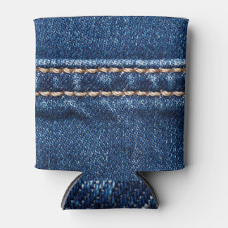 Stitched denim: closeup jeans texture. can cooler