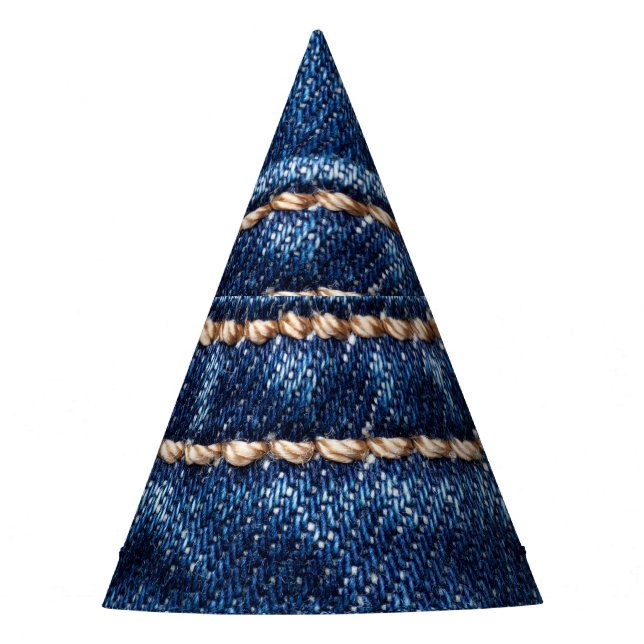 Stitched denim: closeup jeans texture. party hat (Front)