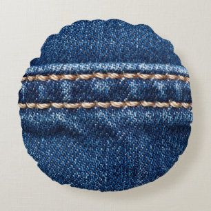 Stitched denim: closeup jeans texture. round cushion