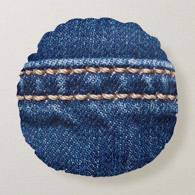 Stitched denim: closeup jeans texture. round cushion (Front)