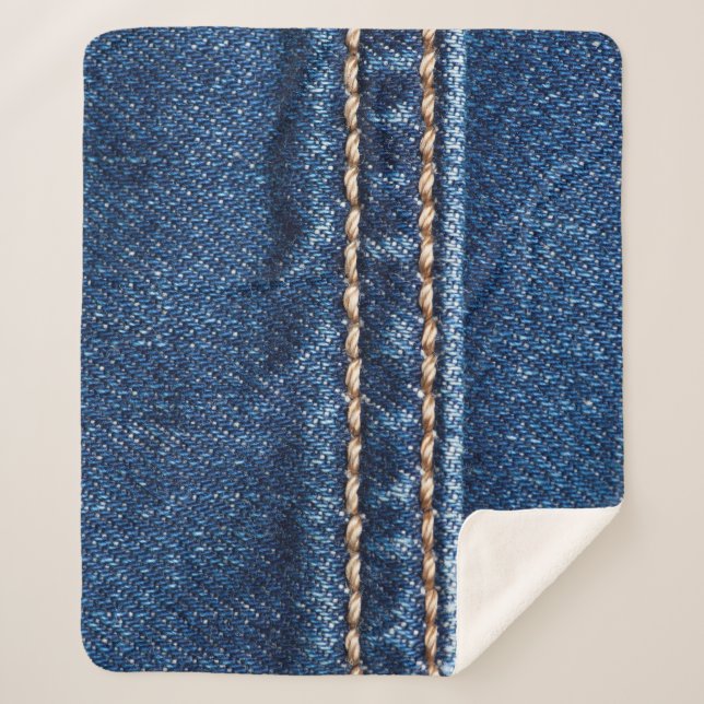 Stitched denim: closeup jeans texture. sherpa blanket (Front)