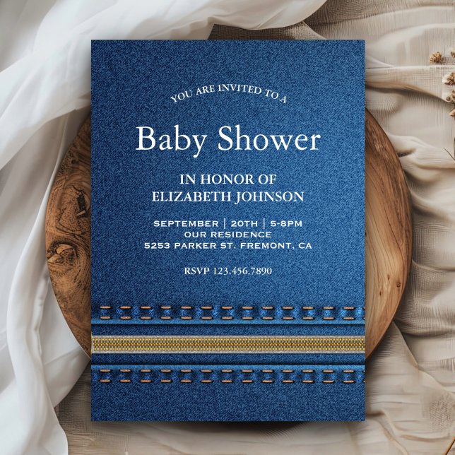 Stitched Denim Zipper Jeans Baby Shower Invitation (Creator Uploaded)