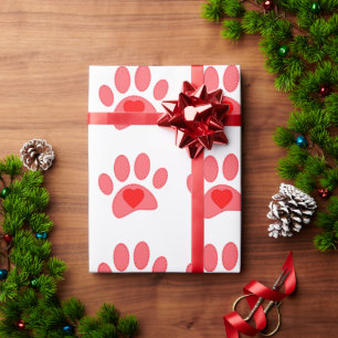 Stitched Dog Paw Print Valentines  Wrapping Paper