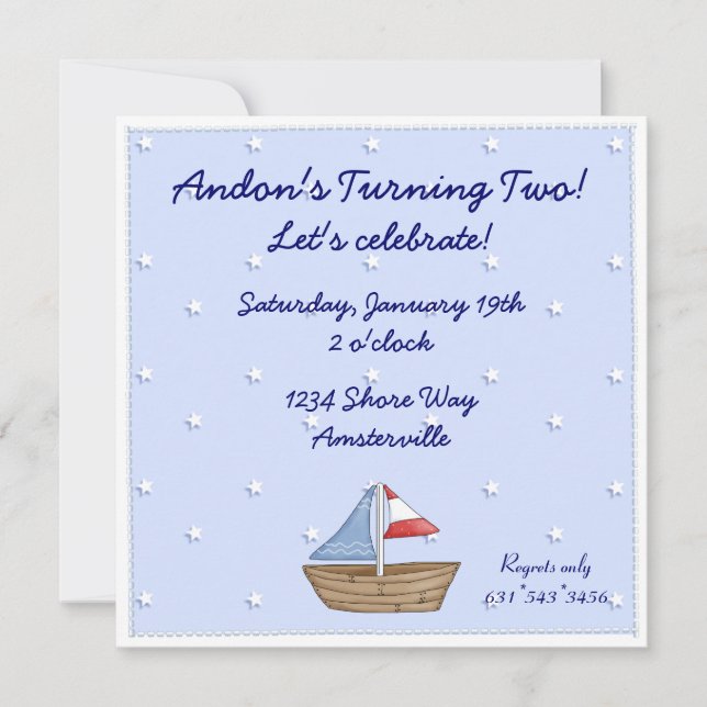 Stitched Edge Sailboat Invitation (Front)