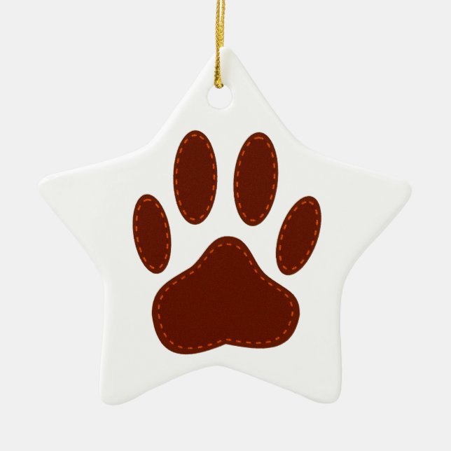 Stitched Felt Dog Paw Print Ceramic Tree Decoration (Front)