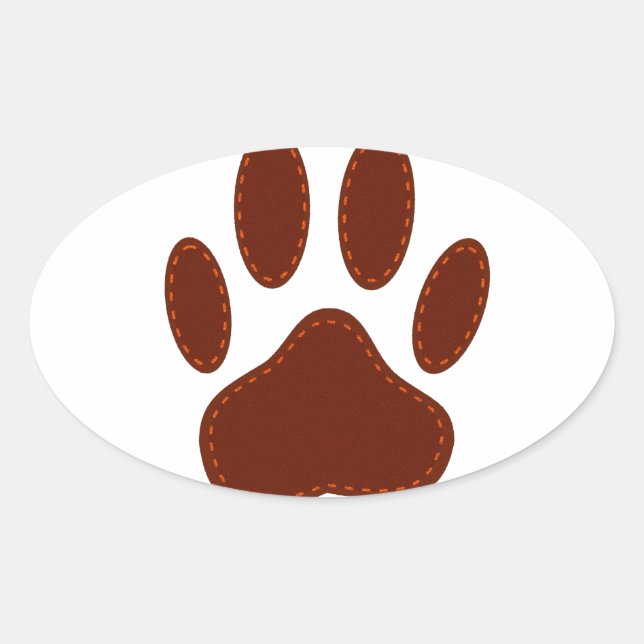 Stitched Felt Dog Paw Print Oval Sticker (Front)