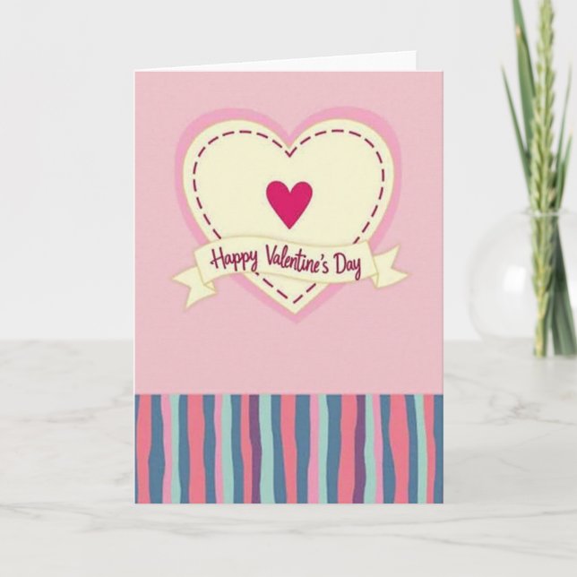 Stitched Heart Striped Valentines Card (Front)
