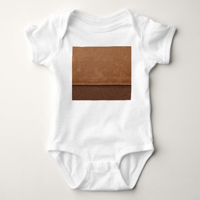 Stitched leather: grey, black background. baby bodysuit (Front)