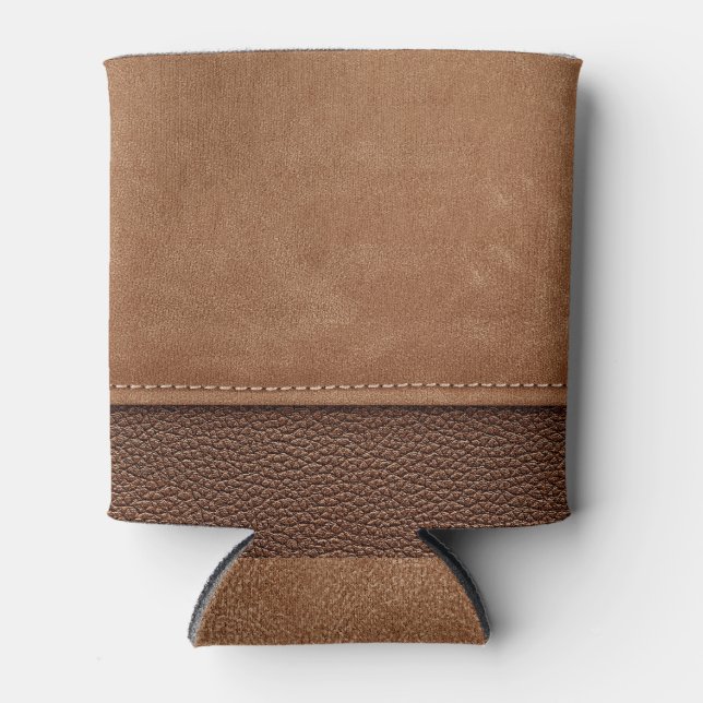 Stitched leather: grey, black background. can cooler (Front)