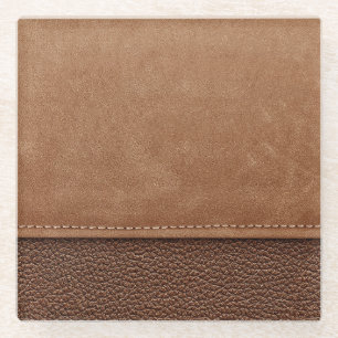 Stitched leather: grey, black background. glass coaster