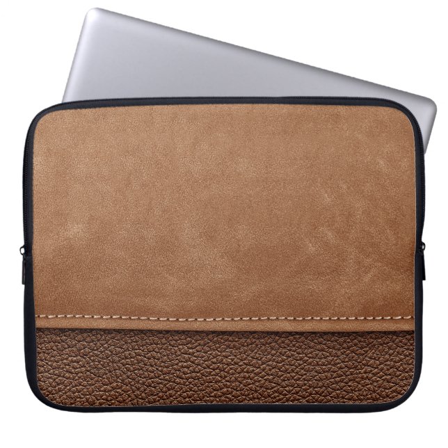 Stitched leather: grey, black background. laptop sleeve (Front)