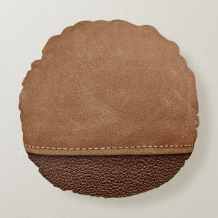 Stitched leather: grey, black background. round cushion