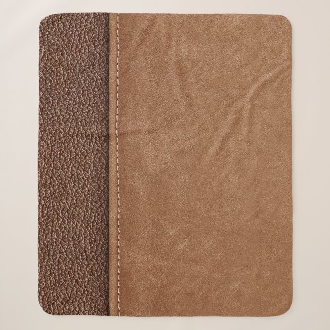 Stitched leather: grey, black background. sherpa blanket (Front)
