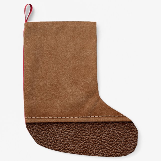 Stitched leather: grey, black background. small christmas stocking (Front)