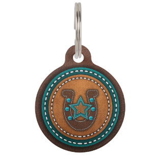 Stitched Leather Horseshoe Horse Halter Bridle Pet Tag