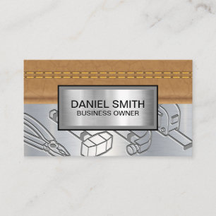Stitched Leather   Metallic Hardware Tools Business Card