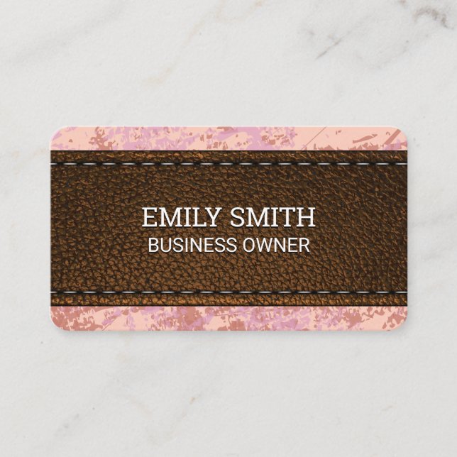 Stitched Leather Texture | Pink Stylish Texture Business Card (Front)