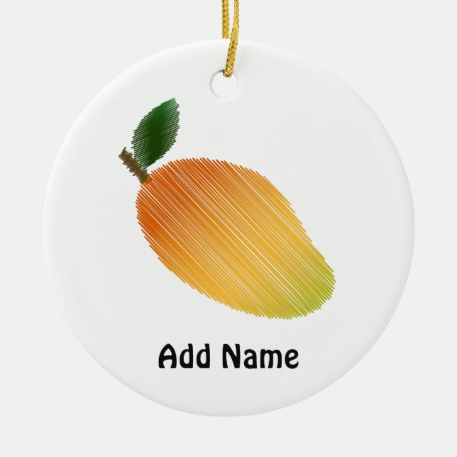 Stitched mango design ceramic tree decoration (Front)