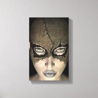 Stitched Mask Female Face Stretched Canvas Print
